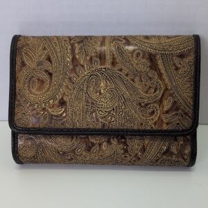 Elegant Brown Paisley Clutch / Large Wallet